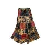 Mogul Womens Indian Vintage Patchwork Long Skirt Printed A-Line Gujarati Dori Gypsy Hippie Chic Skirts
