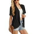 thumbnail image 4 of JWD Women’s Summer Cardigans Lightweight Open Front Draped Ruffles Hem Short sleeved thin cardigan with curved edges, elegant, casual, lightweight cardigan Black-L, 4 of 6