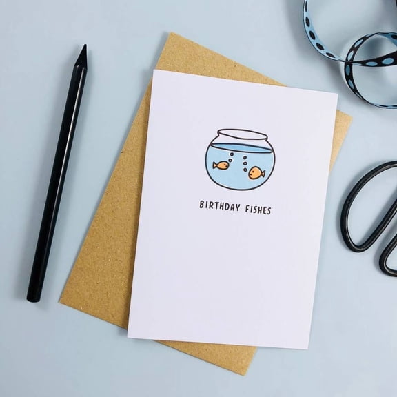Birthday Fishes Greeting Card – Cute Fish Bowl Design with Envelope – Blank Inside for Personal Messages – Perfect Birthday Card for Friends and Family
