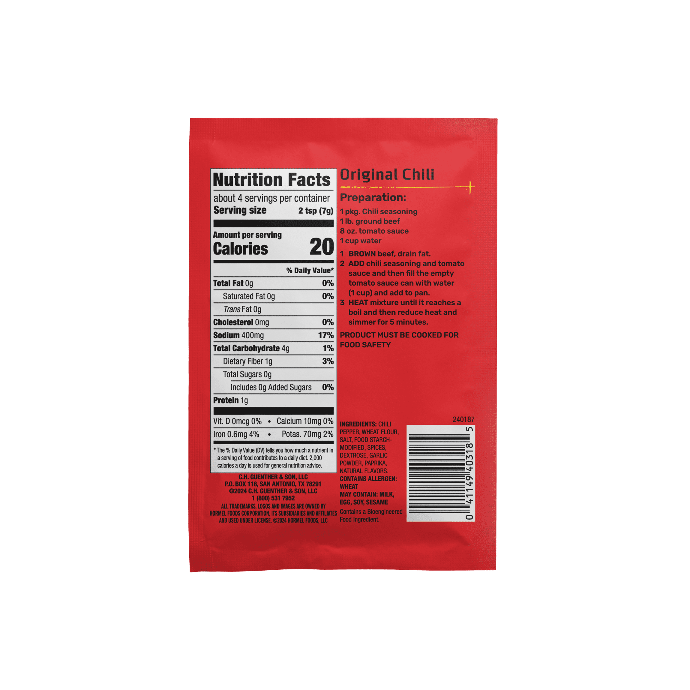 (24 pack) Hormel Original Chili Seasoning Mix, 1 oz Pouch