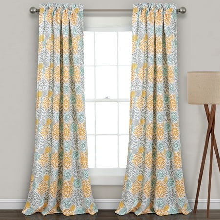 Blooming Flower Room Darkening Window Curtain Panels Yellow Gray Set Blooming Flower Room Darkening Window Curtain Panels Yellow Gray Set 52x84 2