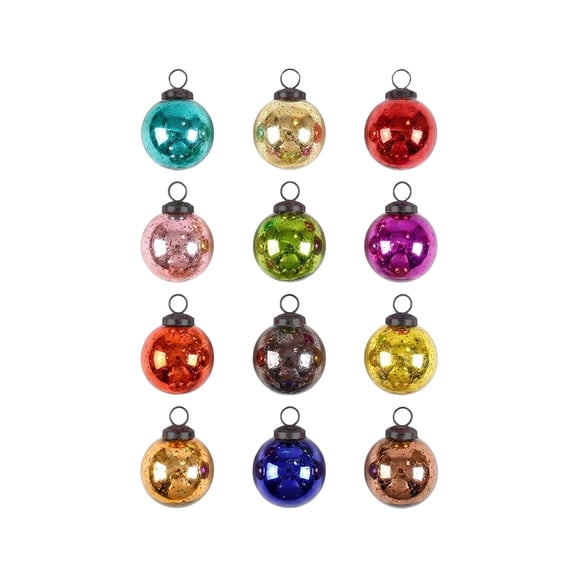 Serene Spaces Living Set of 12 Multicolor Glass Balls, Ornaments for Holiday Décor, Measures 2" Diameter