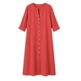 thumbnail image 3 of qafoshin Fall Dresses for Women V Neck Button Down Loose Dress Solid Color Casual Long Dress, 3 of 6