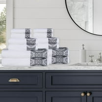 Blue Nile Mills Medallion Turkish Cotton 12 Piece Towel Set, White/ Grey