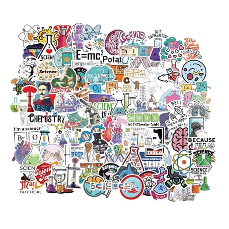 Science Stickers Pack 100pcs, Biology, Physics, Chemistry, Laboratory Experiment Sticker for Laptop Water Bottle, Classroom Decor for School Kids Teacher Student Science Party Favors