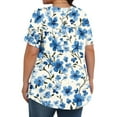 thumbnail image 4 of Xysaqa Plus Size Womens Tops Floral Printed Short Sleeves Tunic Blouses Summer Crewneck Pleated Loose Casual T Shirts 3X 4X 5X, 4 of 6