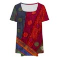 thumbnail image 5 of lcziwo Oversized Tshirts for Women Loose Fit Front Pleated Tunic Tops Casual Square Neck Short Sleeve Tees Shirt Fashion Floral Print Blouses Plus Size Pullover Red 5XL, 5 of 6