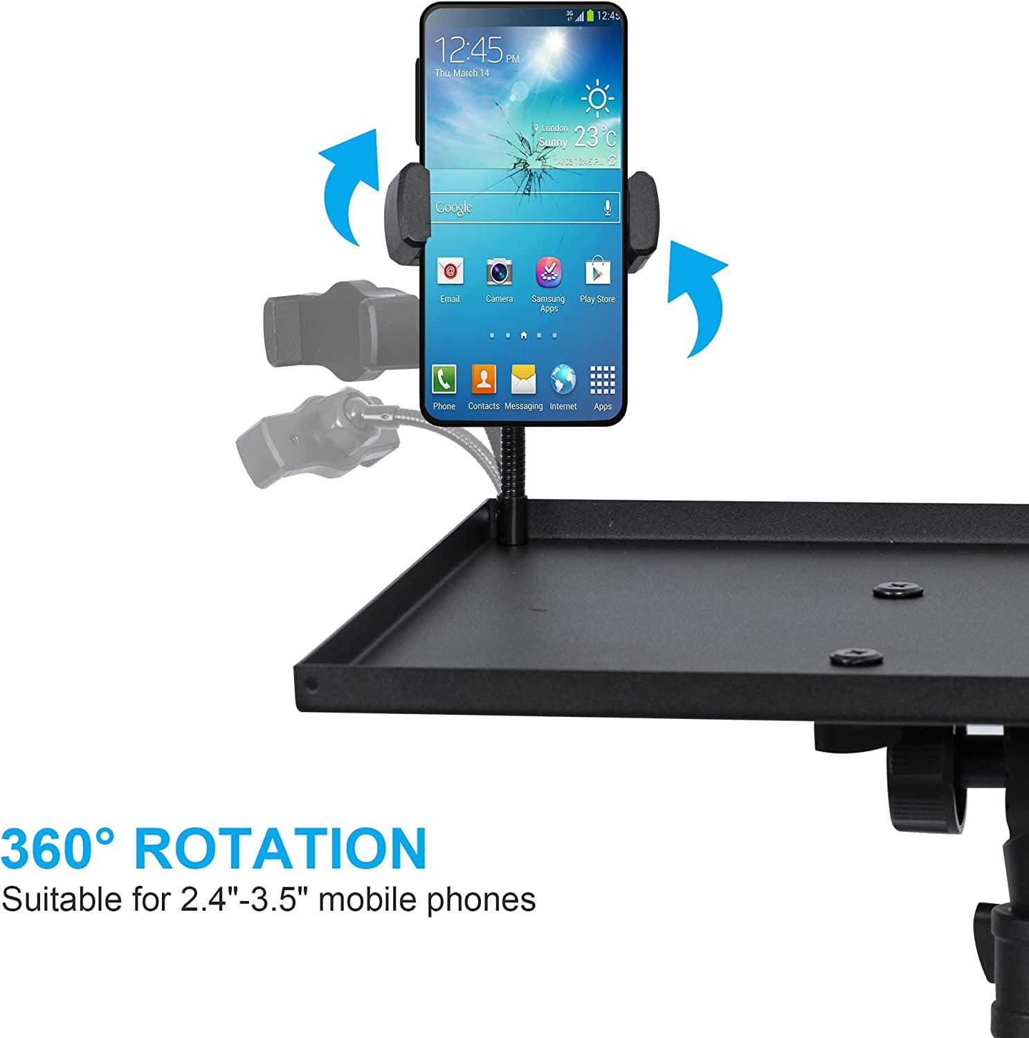 Adjustable Floor Stand Tripod with Gooseneck Phone Holder for Laptop, Projector, DJ Racks in Office, Home, Stage, Studio (Height 23.5" to 46.5")