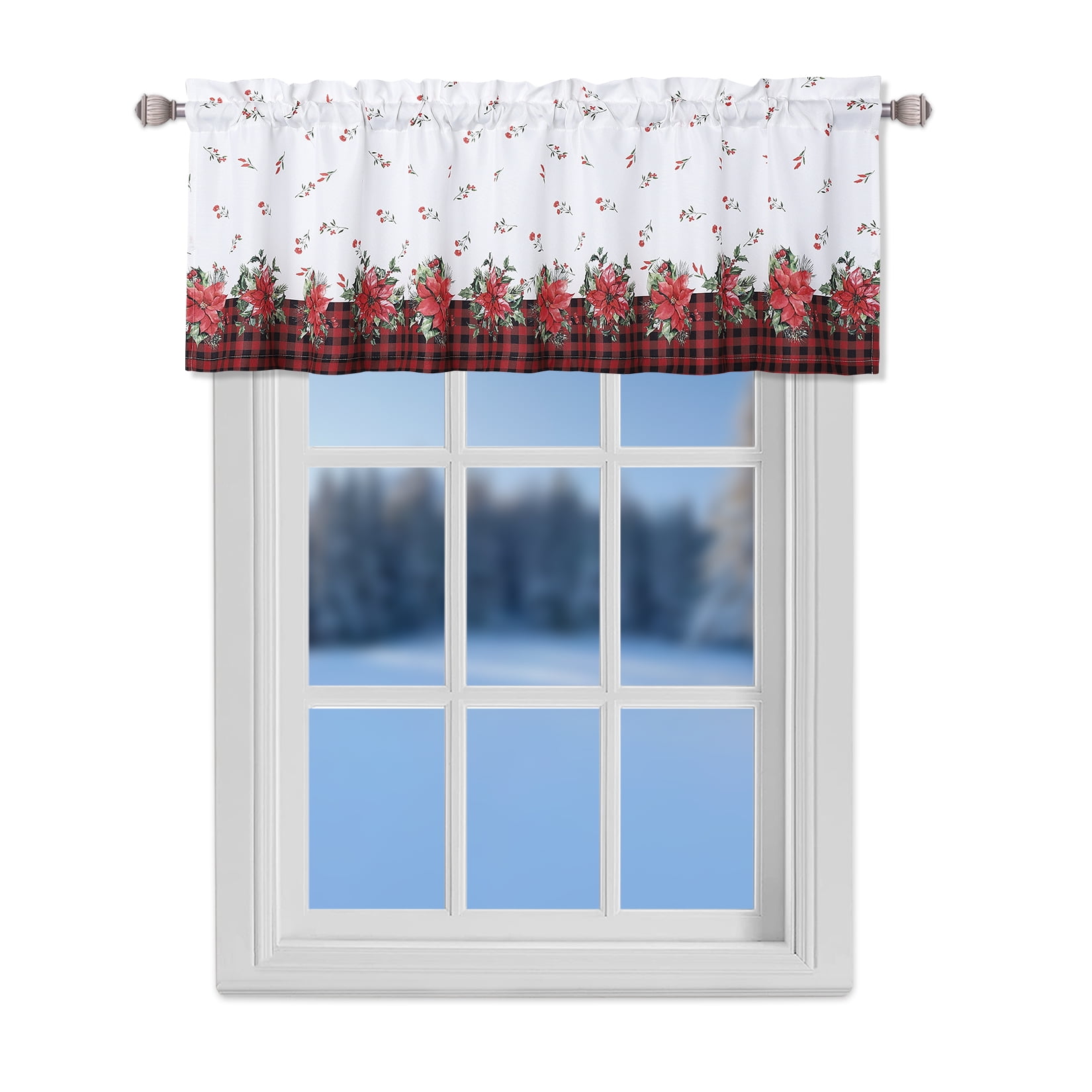 GlowSol 54"Wx15"L Christmas Kitchen Valance Plaid Blackout Curtains