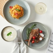 Pokini 12-Piece Stoneware Dinnerware Sets, Plates and Bowls Dish Sets for 4, Gradient Green