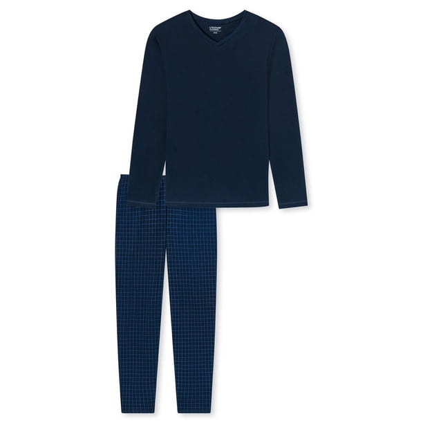 UNCOVER by SCHIESSER Pijama de Hombre 2 Piezas - largo, Cuello en V, Algodón, estampado Azul scuro L (Large)