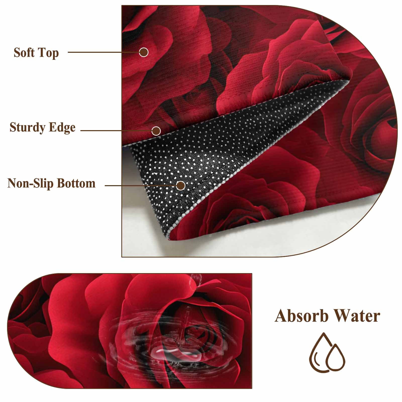 Red Roses Area Rugs 5'x7', Washable Small Throw Rugs for Laundry Room Playroom, Valentine's Day Flowers Floral Vintage Indoor Outdoor Rug Non-Slip Low Pile Carpet Runner Reversible Floor Mats