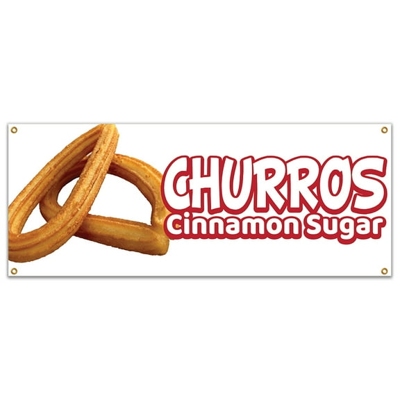 SignMission B-Churros Cinnamon Sugar19 48 in. Churros Cinnamon Sugar Banner with Concession Stand Food Truck Single Sided