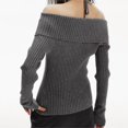 thumbnail image 3 of Women Asymmetrical Rib Knitted Sweater Casual Solid Slim Long Sleeve Grey One size, 3 of 8