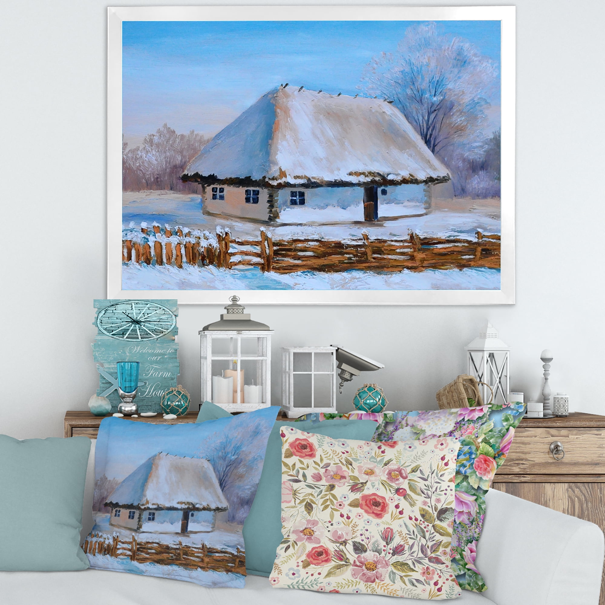 Designart 'Traditional Cottage Covered With Snow In Winter I' Traditional Framed Art Print