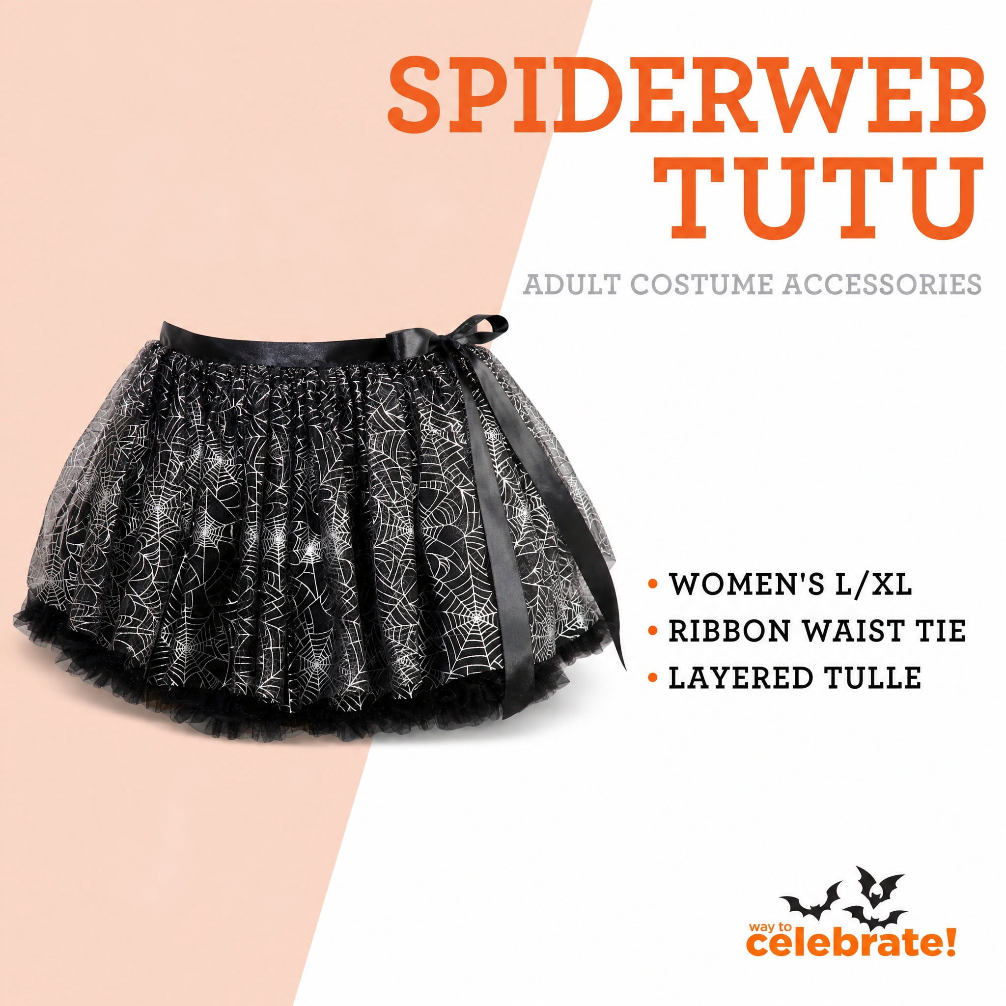 Spiderweb Tutu Costume Accessory for Adults, Black and Silver, L/XL, Halloween by Way To Celebrate