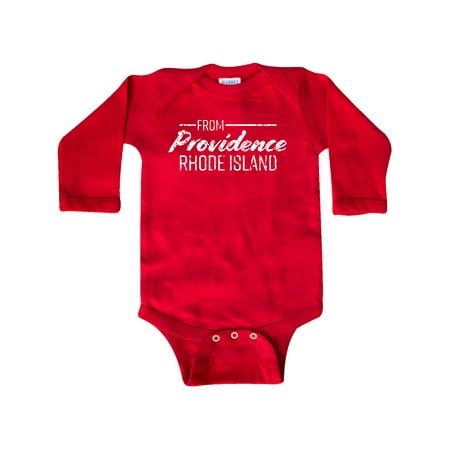 

Inktastic From Providence Rhode Island in White Distressed Text Gift Baby Boy or Baby Girl Long Sleeve Bodysuit
