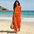 thumbnail image 6 of 2 Piece Sets for Women Linen Sleeveless Ruffle Top and Wide Leg Pants Matching Lounge Sets Vacation Travel Airport Outfits, 6 of 7