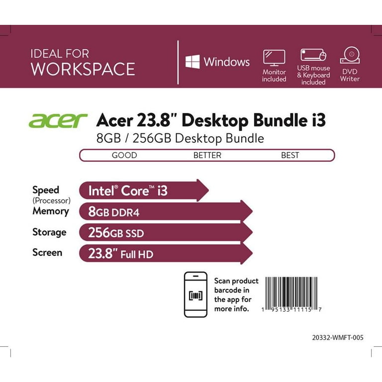 Acer Aspire XC-1660G-UW94 Desktop, 10th Gen i3, 8GB DDR4 Acer Aspire XC-1660G-UW94 Desktop, 10th Gen i3, 8GB DDR4