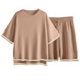 thumbnail image 4 of qolati Two Piece Sets for Women Summer Lounge Set Casual Short Sleeve Pullover Top Matching Shorts 2 Piece Beach Vacation Outfits, 4 of 8