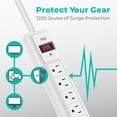 thumbnail image 5 of KMC 6-Outlet Surge Protector Power Strip, Extra Wide Plug, 6ft Extension Cord, 1200 Joules, White, 2-Pack, 5 of 9