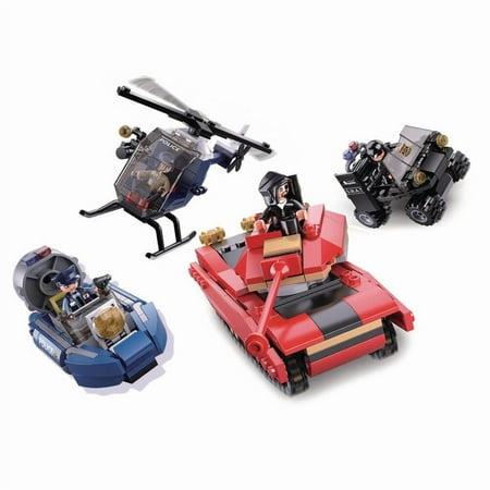 UPC: 0639939930845 | SlubanKids Sluban Kids Police Tank Chase SWAT Police Car Helicopter Boat Hoovercraft Building Blocks 460 Pcs set Building Toy – One Size