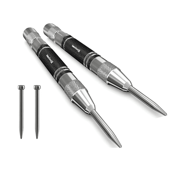 Duo Punzón Bloosom Automatico Para Marcar Centros Metal Madera Punch Plata con Negro