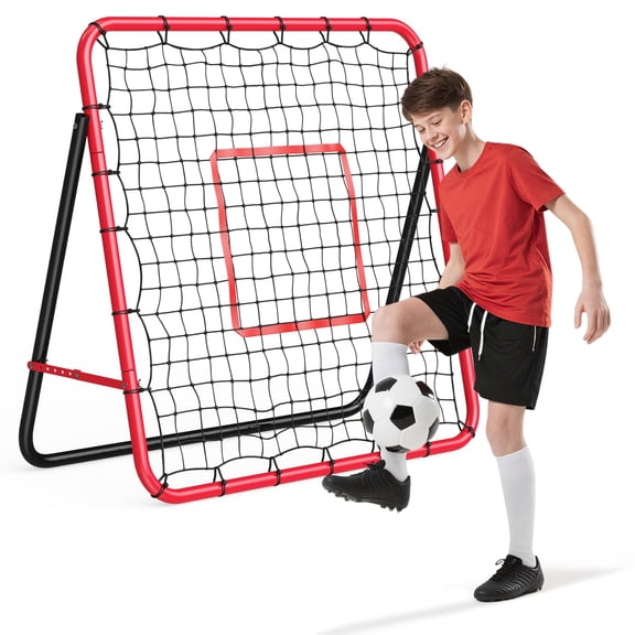 Soccer Rebounder Net, Quick-Switch Angle Dual-Sided/DualMode Easy Setup Soccer Goal Rebounder for Control, Passing Practice, Soccer Training Gifts Aids & Equipment,Red