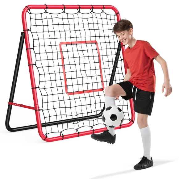 3.7x3.7 Ft Adjustable Soccer Rebounder Net - Heavy Duty Football Training Equipment with Iron Frame for Backyard/Field, Rust Resistant & Easy Assembly