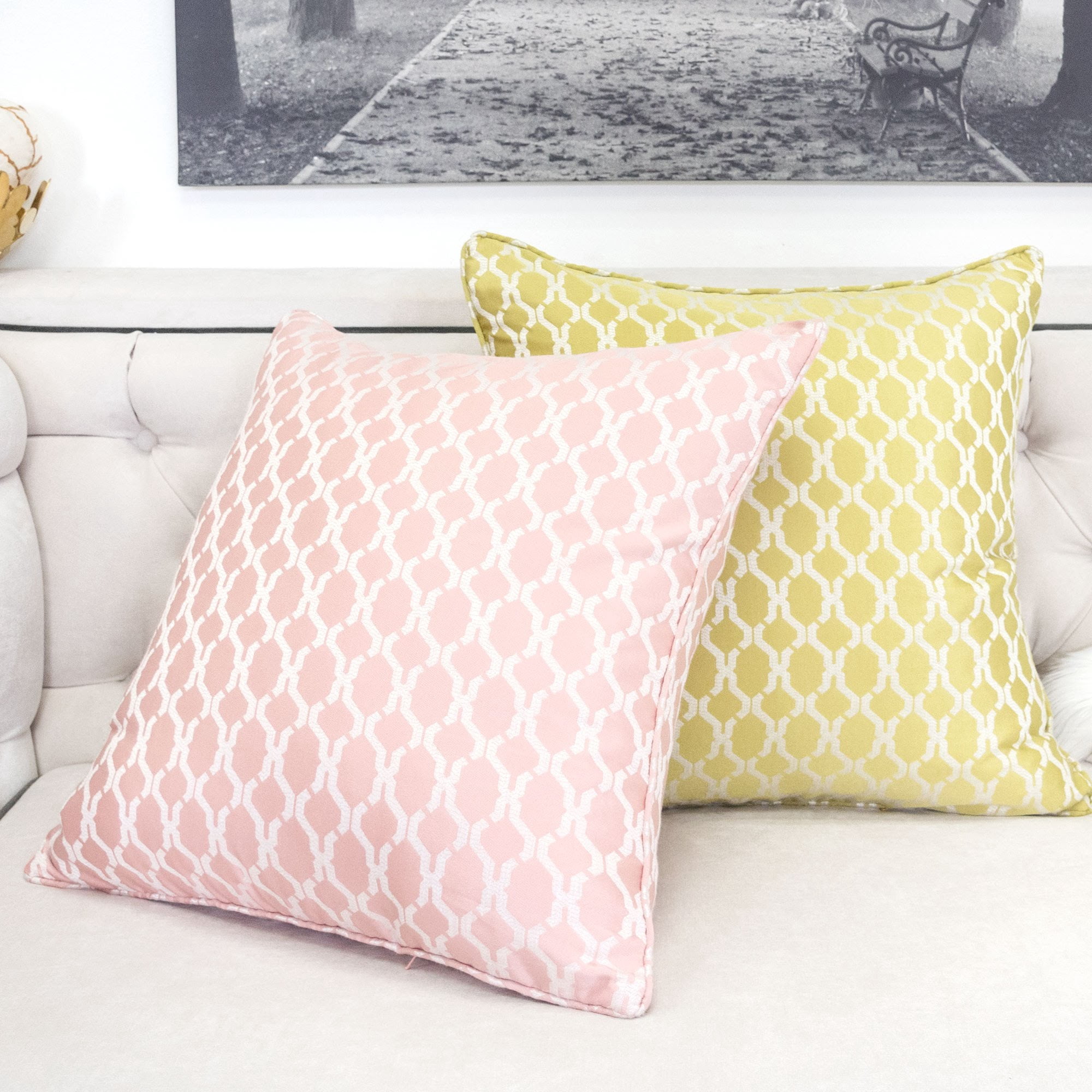 Amelia Rose-Pink Geometric Polyester 20 in. x 20 in Throw Pillow (Set of 2)
