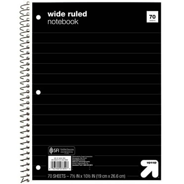 Wide Ruled Black 1 Subject Flexible Paperboard Cover Spiral Notebook - 5pk