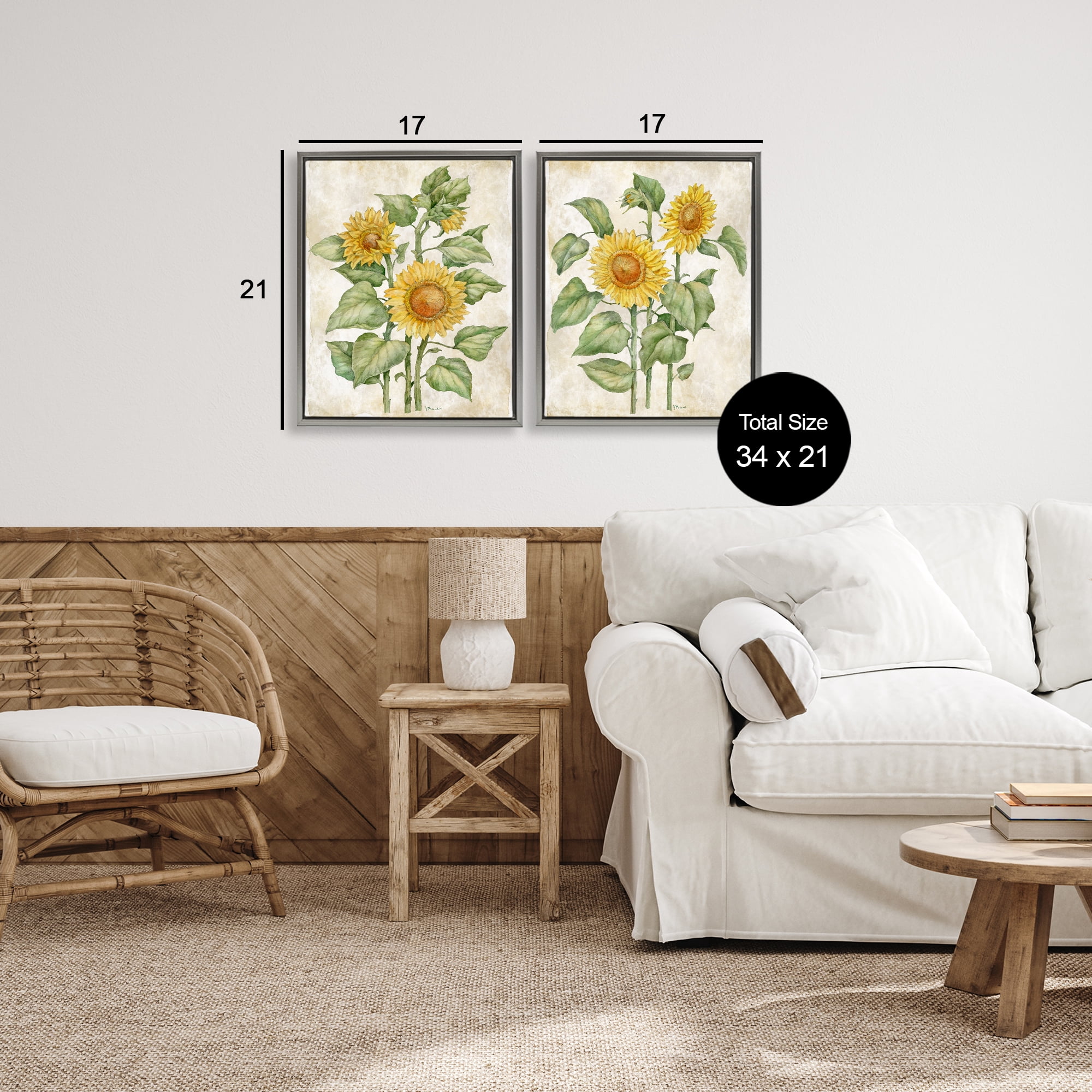 Stupell Industries Floral Journal Sunflower Studies 2 Piece Gray Framed Floater Canvas Set, design by Paul Brent