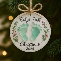 First Christmas Ornament 2025, Personalized Footprint Baby's First Christmas 2025 2D Sea Glass Ornament, Custom Baby 1st Christmas Ornaments, New Born Baby Gift, for New Dad, New Mom