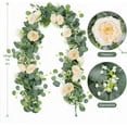 thumbnail image 3 of Zukuco 2 Pack 12Ft Artificial Eucalyptus Flower Garland with Roses, Fake Rose Flower Greenery Garland Floral Vines for Wedding Home Party Table Runner Decor (2PCS, champagne), 3 of 7
