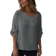 thumbnail image 5 of successthop T-Shirts for Women Summer Casual Linen Crewneck Shirts Breathable Lightweight 3/4 Sleeve Top Solid Outfits M, 5 of 9