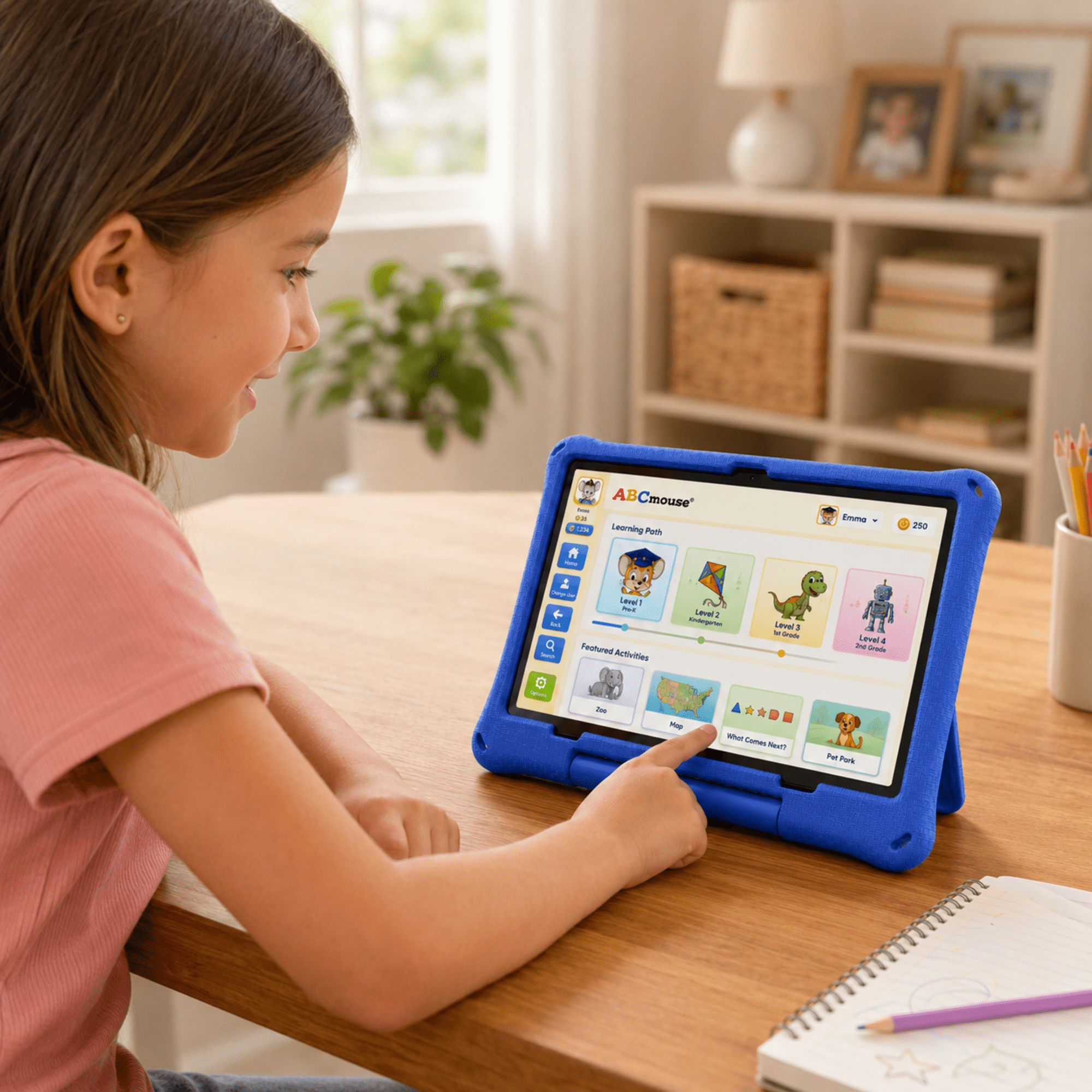 Callsky 10.1-Inch Kids Tablet, Android 15, ABCmouse Authorized Learning App, 12GB+64GB, Google Kids Space, Parental Controls, 8-Hour Battery, Blue
