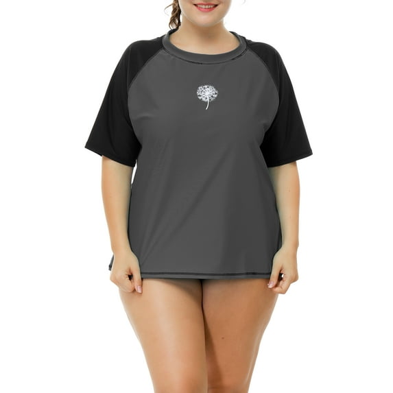 Charmo Women Plus Size Rash Guard Short Sleeve Swim Shirt Rashguard Swimwear Top