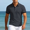 thumbnail image 2 of Yifymode Men's Classic Short Sleeve Polo Shirt, Textured Knit Contrast Collar & Cuff Regular Fit Top Dark Gray M, 2 of 6