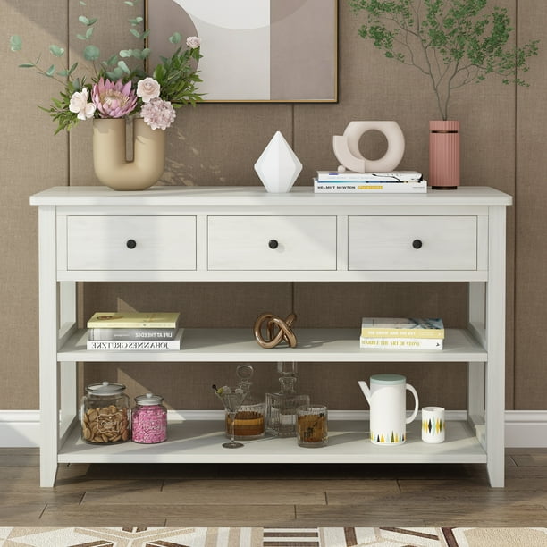BISHE Rustic Wood Console Table for Entryway with 3 Drawers and 3