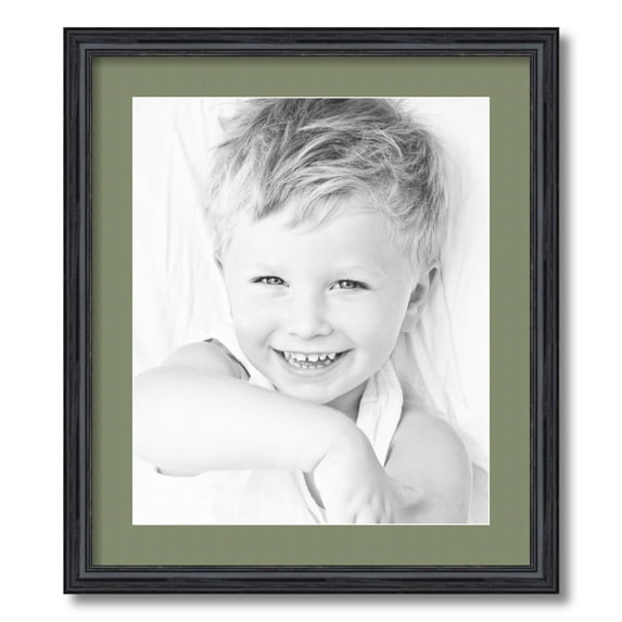 ArtToFrames 19x22 Matted Picture Frame with 15x18 Single Mat Photo Opening Framed in 1.25 Black Stain on Solid Red Oak and 2 Basil Mat (FWM-4083-19x22)