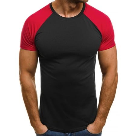 2019 top sales Men Muscle T-Shirt Slim Casual Fit Short Sleeve Patchwork Blouse Top