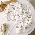 thumbnail image 2 of NOLDARES 2pcs Toddler Baby Girl Boy Fall Winter Clothes Print Long Sleeve Sweatshirt Tops Casual Pants Set Little Kids Outfits Clothing(Brown,3-4 Y), 2 of 4