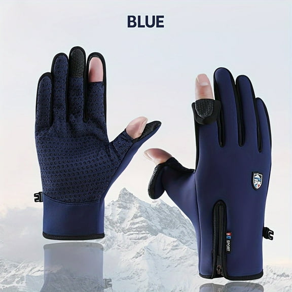 FORICOM Flap Touchable Zipper Gloves, Ski Gloves, Designed for Riding, Cycling, Hiking, Typing, Cold Storage Work, Sports, Soccer, Shooting and Other Activities for Men and Women (BlUE XL).