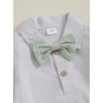 thumbnail image 6 of FEORJGP Toddler Baby Boy Gentleman Outfits 0-24M Infant Classic Stripe Long Sleeve Shirts Bodysuits Lapel Neck Rompers with Suspender Pants and Bow TiFashion Formal 3 Pcs Daily Set for Party, 6 of 7