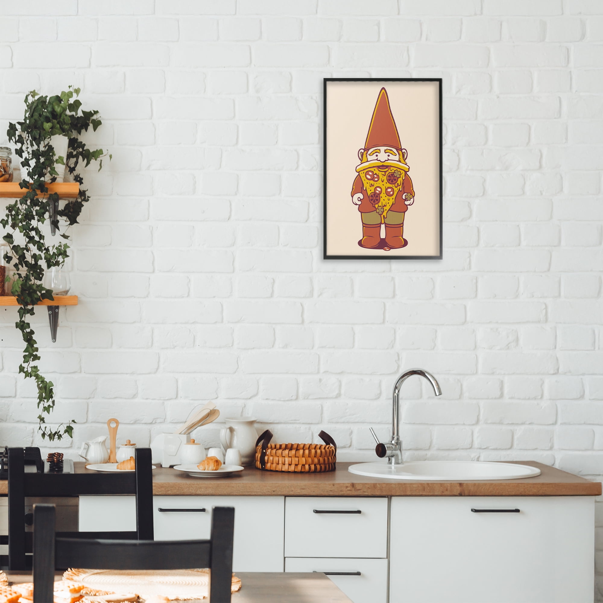 Stupell Industries Happy Pizza Gnome Black Framed Giclee Art, design by Tobe Fonseca