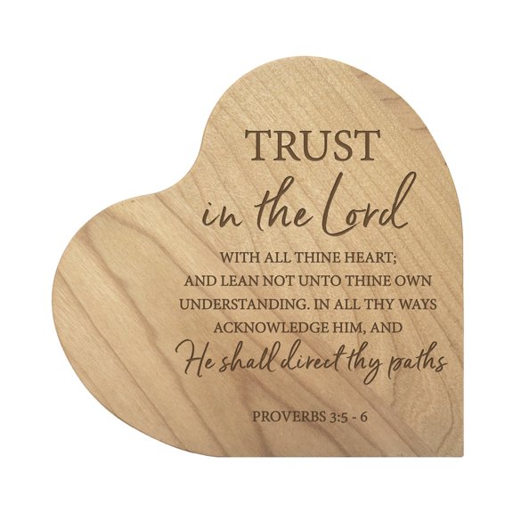 Engraved Wooden Inspirational Heart Block 5” x 5.25” x 0.75” - Trust In The Lord