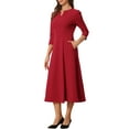 thumbnail image 4 of INSPIRE CHIC Women's Work Dress A Line 3/4 Sleeves Elegant Midi Dress L Red, 4 of 5