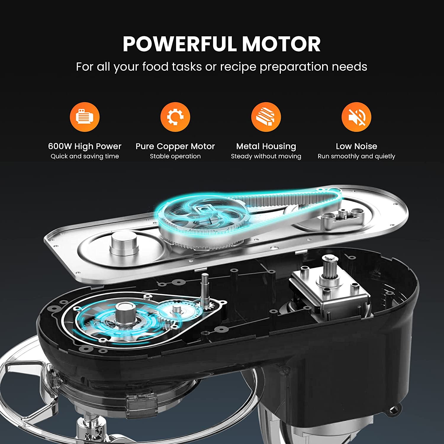 SPECSTAR Stand Mixer, 650W 10 Speed 6 Quart Tilt-Head Kitchen Electric Food Mixer with Beater, Dough Hook and Wire Whip, Black