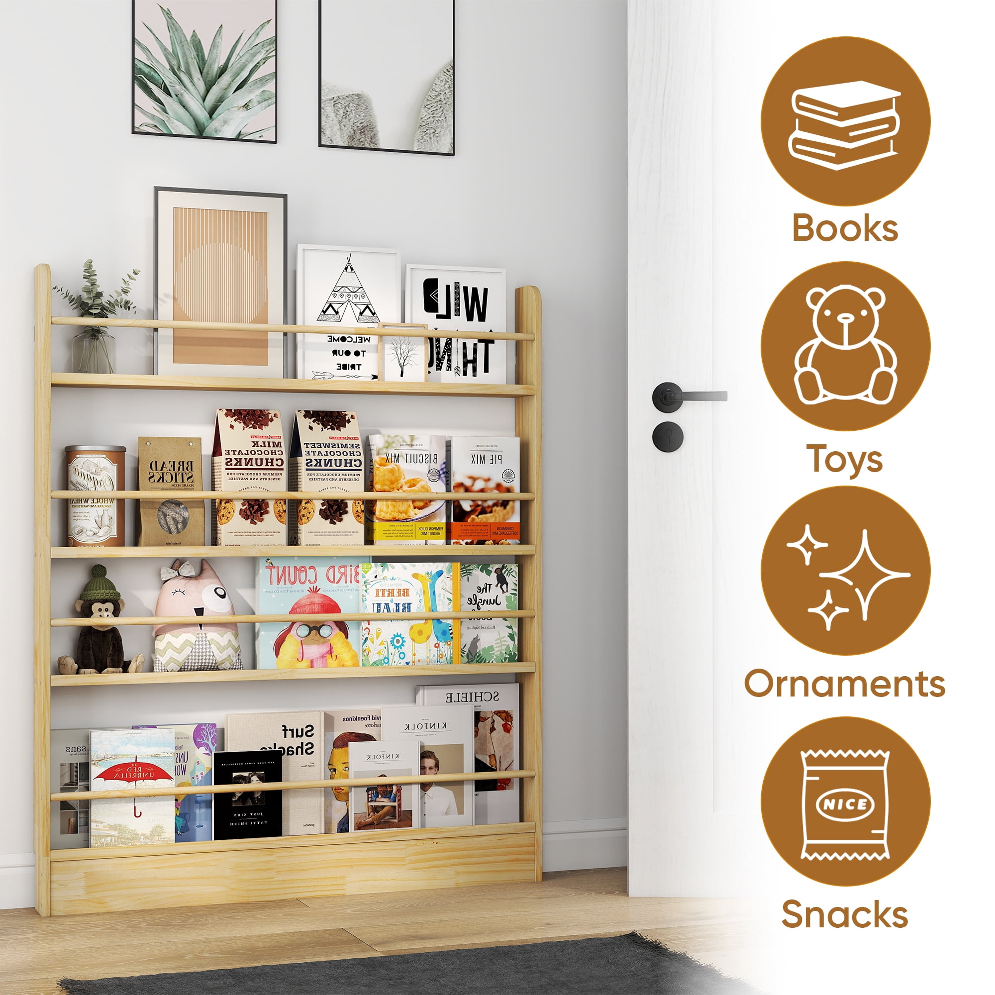 VGBYUJ Behind The Door Bookshelf, 4 Tier 47.4" Behind The Door Storage Organizer, Space-Saving Wall Mount Bookcases for Narrow Space, Solid Wood