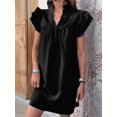 thumbnail image 5 of Women's Short Sleeve Tiered Mini Neck Sun Sundress Dress for Casual Beach Black XXL, 5 of 7